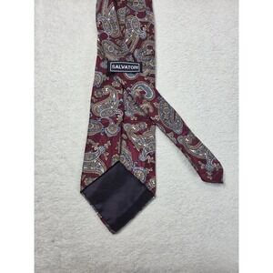 Salvatori Silk Tie Burgundy Paisley Classic Pattern Mens Necktie Business Formal